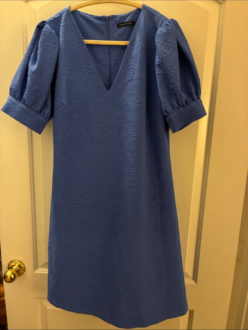 Tommy Hilfiger Cornflower Blue Textured V-Neck Midi Dress - Picture 5 of 5